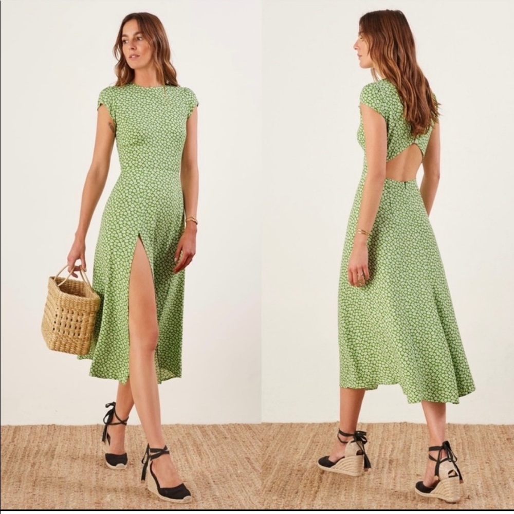 Reformation Gavin Dress Columbia Green Daisy